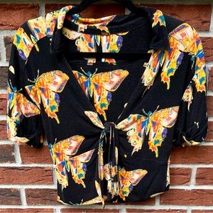 Free People “Ready Set Sail” black tie front top.